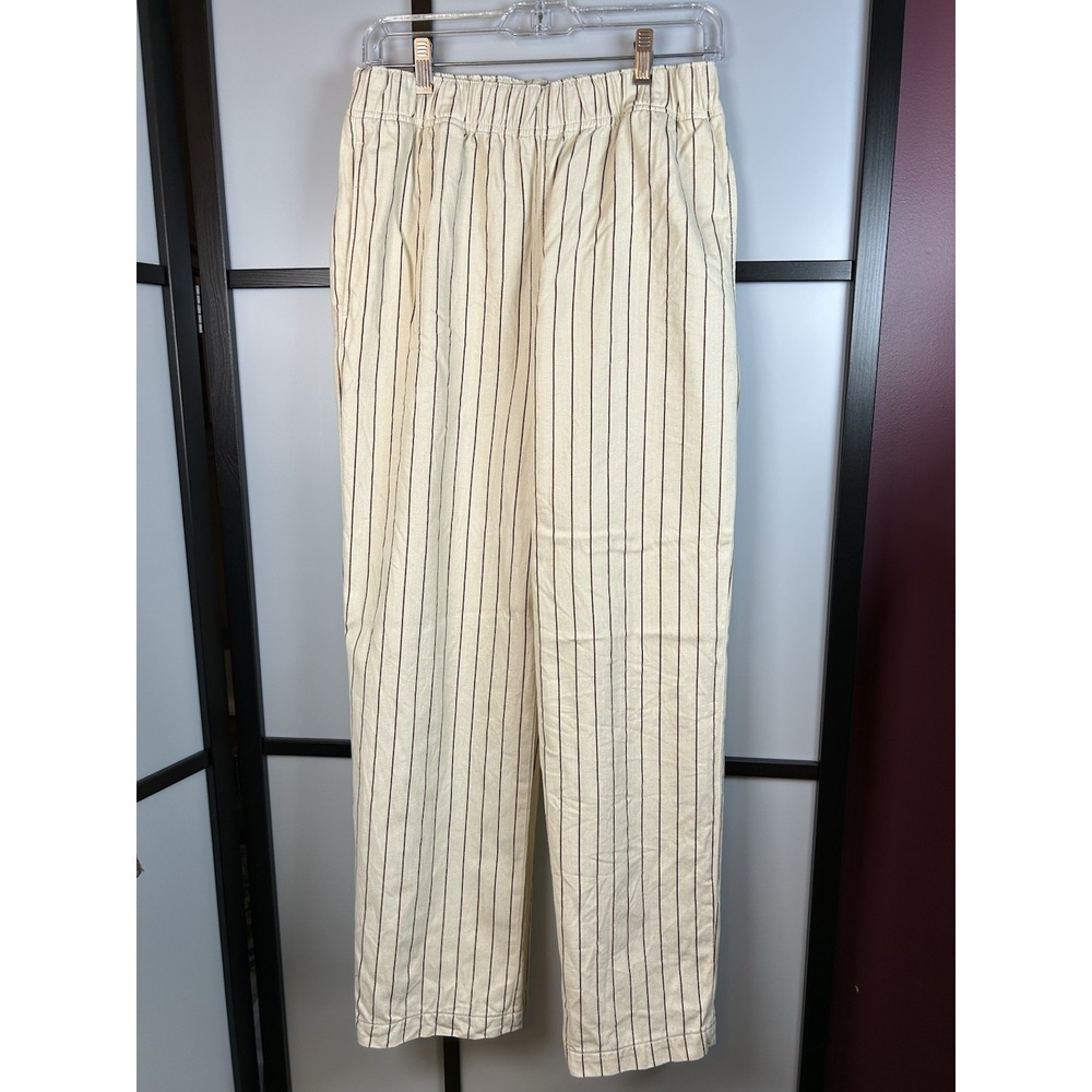 Topshop Striped Pull-On Straight Leg Pants Ecru Cream‎ Pinstripe Cotton US Sz 6